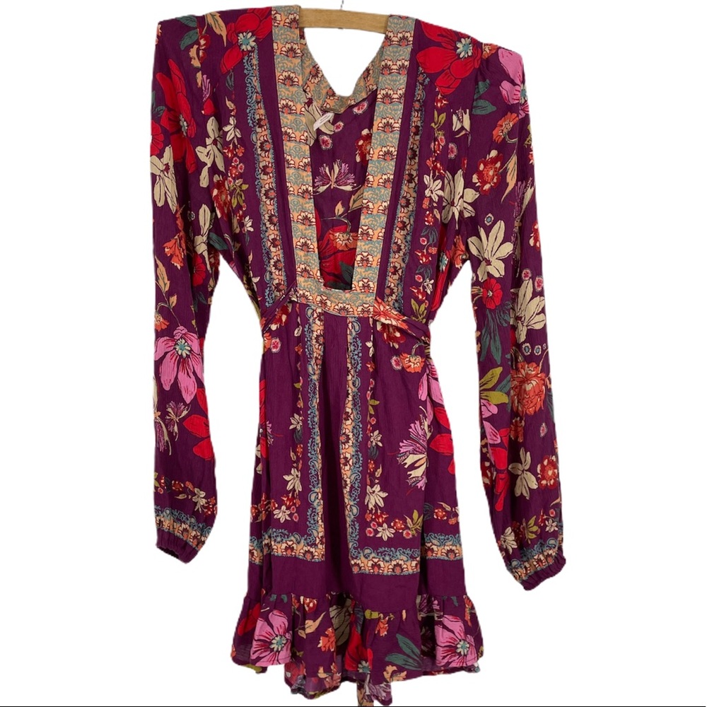 Free People mini dress low cut belted floral